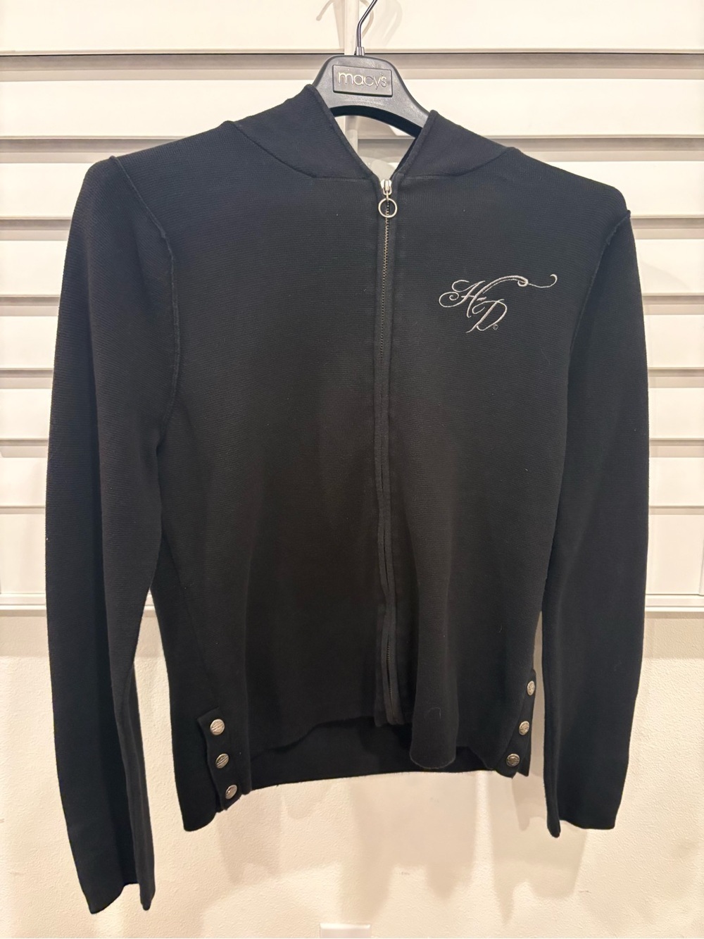 Black Zip-Front Men's Sweater with Embroidered Initials